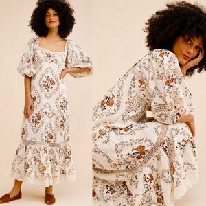 FREE PEOPLE | Floral Prints Eyelet Maxi Dress